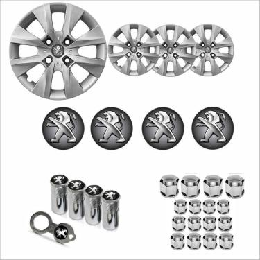 Imagem de Jogo Calota Aro 14 206 207 208 2015 2016 Peugeot + Emblema Resinado + Tampa Ventil + Capa Parafuso