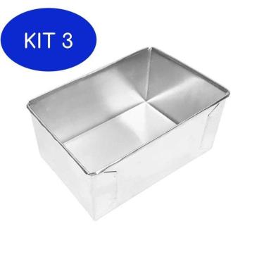Imagem de Kit 3 Forma Retangular Bolo Pão Caixa De Leite Alumínio 17,5Cm