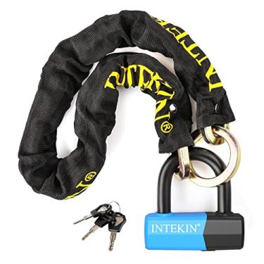 Imagem de INTEKIN Cadeados de corrente de motocicleta de 10 mm de espessura, trava de corrente de segurança resistente com trava de disco de 16 mm para portões, cercas e equipamentos externos