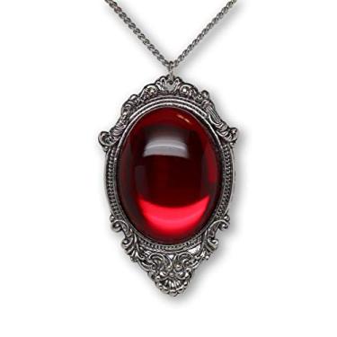 Imagem de Colar com pingente de armação de estanho com acabamento em prata e cabochão vermelho sangue