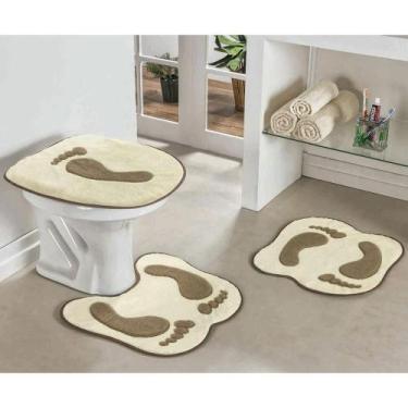 Imagem de Kit Tapetes De Banheiro Pegada Antiderrapante 3 Peças - Palha - Guga T