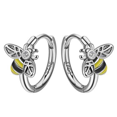 Imagem de Hanreshe Brincos de argola de abelha pequenos banhados a prata joias modernas de cobre bumble mel brincos de abelha para presente feminino, cobre, amazonita, Cobre, amazonita