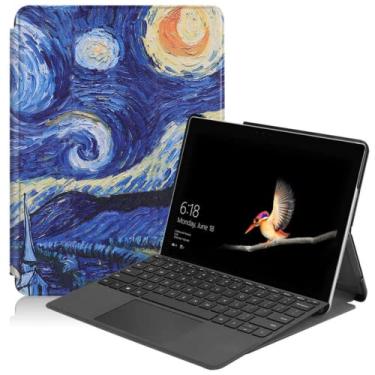 Imagem de BELTBE Capa para tablet de couro macio com suporte fino compatível com Microsoft Surface Go2 Surface Go pintado capa de couro protetora à prova de quedas (céu estrelado, superfície Go2/GO)