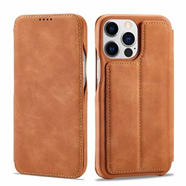 Imagem de Estojo de couro fino para iPhone 13 Pro Max Folio lateral estilo livro aberto capa para iPhone 14 Plus12 Mini 11 XR XS 8 7, marrom, para iPhone 8 Plus