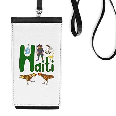 Imagem de Carteira de telefone com estampa de marco nacional Haiti bolsa para pendurar móvel bolso preto