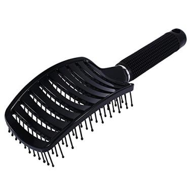 Imagem de Escova de cabelo dobrável, pente de cabelo curvo antiestático, escova de cabelo de cerdas de javali (preto)
