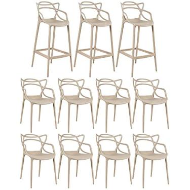Imagem de Loft7, KIT - 8 x cadeiras + 3 x banquetas altas Masters Allegra - Nude