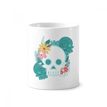 Imagem de Porta-canetas de escova de dentes com ilustração de crânio Morto Morto Morto do México Caneca com suporte de cerâmica