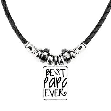 Imagem de DIYthinker Colar Bless Father Best Papa Ever Palavras Joias Torque Pingente de corda de couro