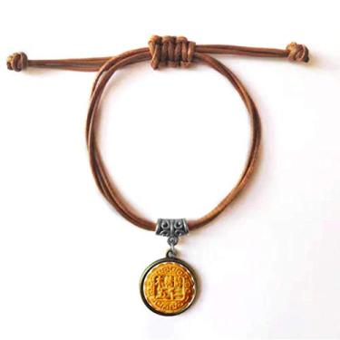 Imagem de DIYthinker Pulseira de couro para bolo de lua de cinco núcleos Festival de outono médio pulseira marrom joia presente