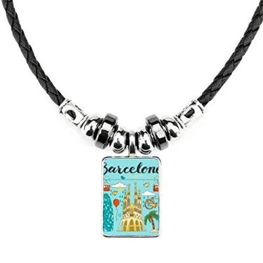 Imagem de DIYthinker Colar da Sagrada Família Espanhola da Barcelona com pingente de corda de couro