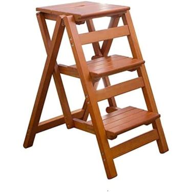 Imagem de Banco De Degrau Dobrável 2/3/4 Escada De Degrau De Madeira Cadeira De Escada Para Biblioteca/cozinha/escritório Escadote Leve 330 Lbs Capacidade Com Milti-fuction,#7,Collector88