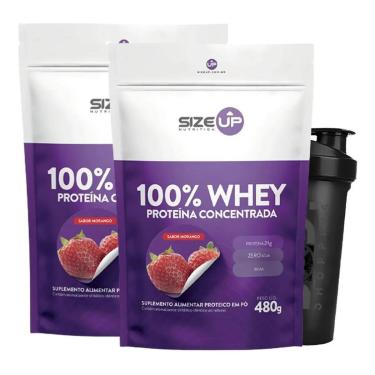 Imagem de KIT 2X WHEY PROTEIN 100% 1.05 LB + SHAKER - SIZE UP (MORANGO)-Unissex