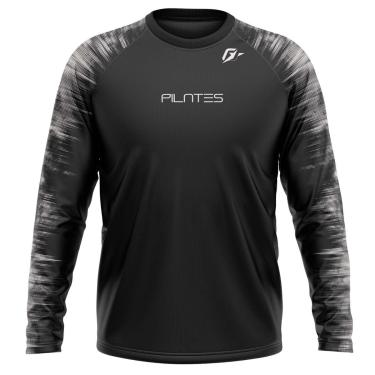 Imagem de Camiseta Manga Longa Unissex Pilates Tecnodots Preto Cinza-Masculino