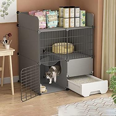 Imagem de Gaiola dobrável para animais de estimação, gaiola para gatinhos para gatos internos, gaiola para gatos com caixa de areia, gaiola para gatos de 2 camadas grande, cercadinho para animais de e
