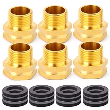 Imagem de TAISHER 6 peças latão 3/4" GHT fêmea x 3/4" NPT macho mangueira de jardim acessórios e adaptadores com 4 peças de arruelas de mangueira de jardim pretas