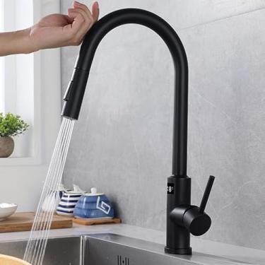 Imagem de Toque na torneira da cozinha, torneira da cozinha com pulverizador pull down, torneira de cozinha com sensor inteligente de aço inoxidável, torneira da pia da cozinha com display de temperat