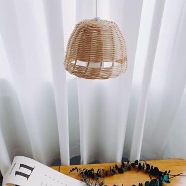Imagem de Belupai Luminária pendente de rattan, Boho moderno tecido à mão em rattan com montagem embutida, luminária suspensa, abajur tecido para quarto de fazenda, sala de estar, sala de jantar,(Um 01)