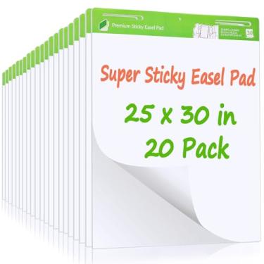 Imagem de ReliThick Bloco de 20 blocos de cavalete pegajoso premium, branco, 30 folhas/bloco, papel gráfico âncora para professores, papel flip chart com adesivo, grande autoadesivo, super poder de colagem (63