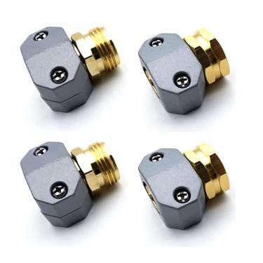 Imagem de cozyou Pacote com 4 acessórios de reparo de mangueira de jardim resistentes, conector de acoplador de reparo de mangueira macho fêmea de alumínio com braçadeira, serve para todas as mangueiras de jardim de 1,9 cm ou 1,5 cm