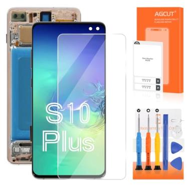 Imagem de Tela de substituição para Samsung Galaxy S10 Plus para Samsung S10 Plus LCD SM-G975F/DS SM-G975U Digitalizador LCD Touch Assembly Branco com moldura + vídeo de instalação (sem impressão digital)