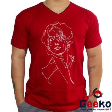 Imagem de Camiseta BTS 100% Algodão Jeon Jungkook K-pop Geeko, Vermelho gola v, 