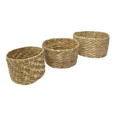 Imagem de 3 Cesto Vaso Plantas Taboa Trio Baixo Redondo Decoração - FLORA FULL