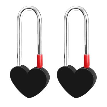 Imagem de Gradleen Cadeado de coração único Keyless Love Lock, 2 peças, preto, 8,89 cm, 50 mm, cadeado de amor para ponte Lovelock, árvore dos desejos (sem chave)