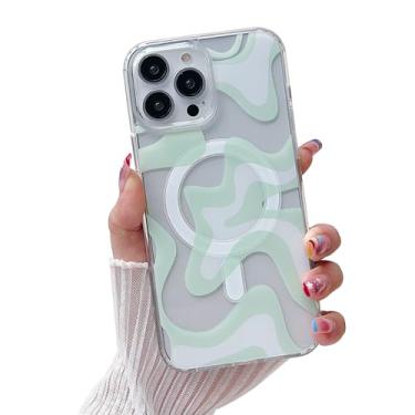 Imagem de Gihklty Capa projetada para iPhone 16 Pro Max [compatível com MagSafe], capa transparente moderna simples e ondulada para mulheres meninas TPU macio + capa de proteção de policarbonato rígido para