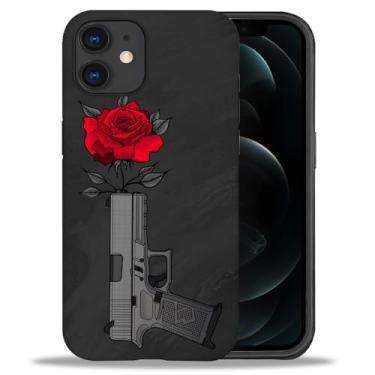 Imagem de yicomon Compatível com iPhone 11, capa de telefone fosca com estampa de rosa na arma, durável, moderna, engraçada, capa protetora macia antiarranhões à prova de choque