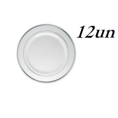 Imagem de Kit Prato Descartável Luxo Prata Refeição Sobremesa 12un - ARCÓLOR