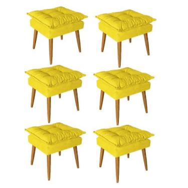 Imagem de Kit 06 Puff Puf Banqueta Opala Para Quarto Sala Recepção Suede Amarelo