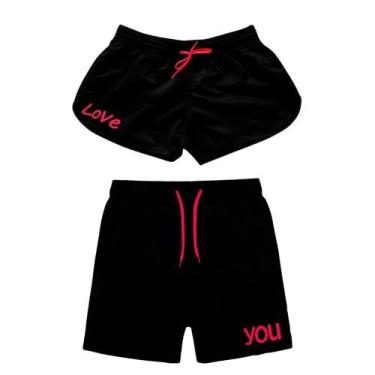 Imagem de Kit Casal Combinando Moda Praia Short Tactel Estampado Love You - Rela