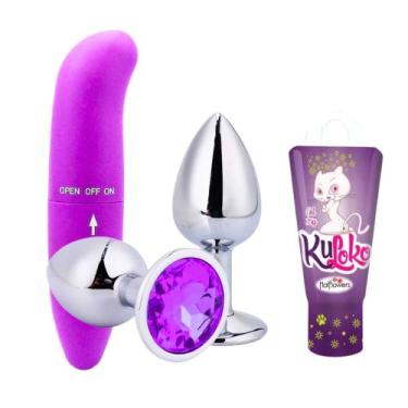 Imagem de Vibrador Feminino Estimulador Clitóris + Plug Anal Dilatador Joia + Ge