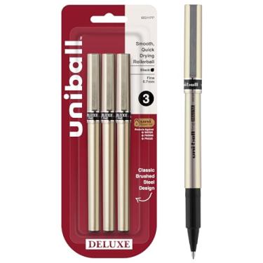 Imagem de Caneta esferográfica Uniball Deluxe 0,7 mm de ponta fina, 3 pretas - escrita suave, tinta impermeável, material de escritório, caneta esferográfica