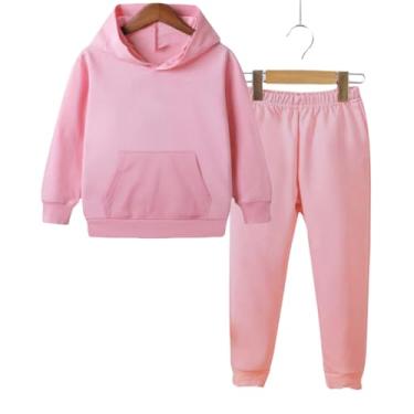 Imagem de Conjunto Moletom Blusa de frio com Capuz e Calça Flanelada Algodão Menino Menina Unissex Casaco Roupa de Inverno (Rosa Bebê, 3/4)