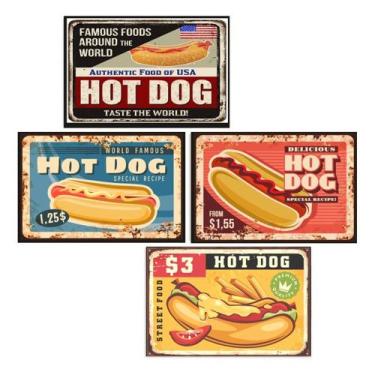 Imagem de Kit 4 Quadros Hotdog Lanchonete Cachorro Quente Dogão Lanche - CAMALEÃ