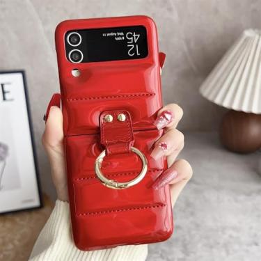 Imagem de Capa de celular com capa de argola para Samsung Galaxy Z Flip 3 4 Z Flip 5, capa protetora de lente, vermelha, para Galaxy Z Flip 3