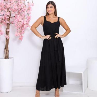 Imagem de Vestido Feminino Midi Amarração com Forro e Decote V Tecido Premium - 