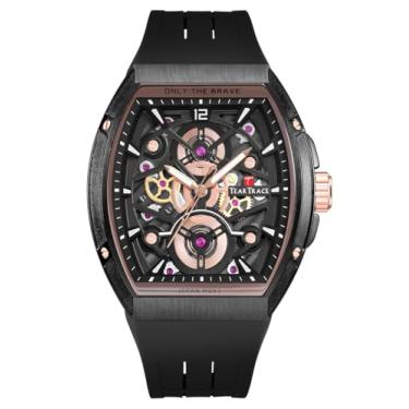 Imagem de TEARTRACE Relógios masculinos com pulseira de silicone analógico Tonneau relógios de quartzo japonês, à prova d'água, grande, esportivo, trabalho, preto/azul/marrom, Preto