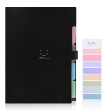 Imagem de SKYDUE Pasta expansível com 5 bolsos, organizador de arquivos sanfonado fofo, pasta de arquivo tamanho carta, organizador de papel portátil, material de escritório escolar preto