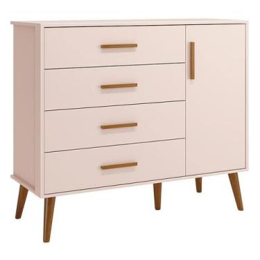 Imagem de Cômoda Infantil Isis 1 Porta e 4 Gavetas Rosa - Reller Móveis, Rosa