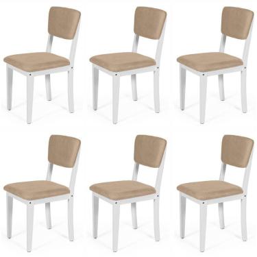 Imagem de Conjunto 6 Cadeiras De Jantar Estofada Em Madeira Maciça Ella Branco/bege
