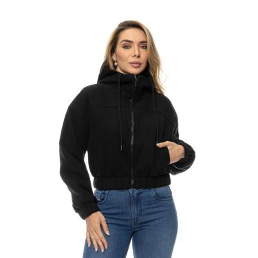 Imagem de Jaqueta Feminina Cropped lã Batida Com Capuz Crocker - 50436-Feminino