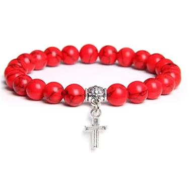 Imagem de Pulseira masculina com pingente de contas e lascas, 8 mm, pedra natural, pulseiras para mulheres, vermelha, 21 cm/195