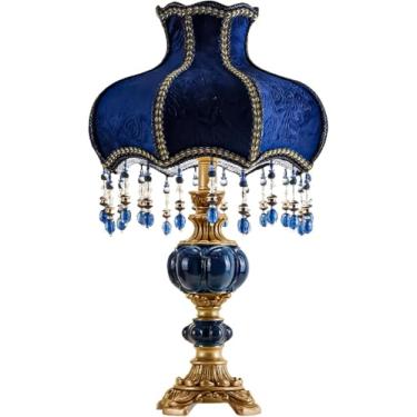 Imagem de SANDYHA Luminária De Mesa Estilo Europeu Com Abajur Tecido, Feita À Mão, Antiga, Envernizada, Em Resina, Vitoriano, Para Sala Estar E Quarto (Azul)