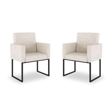 Imagem de Kit 02 Poltronas Moderna sala Decorativa - Base Ferro Preta (Bege)