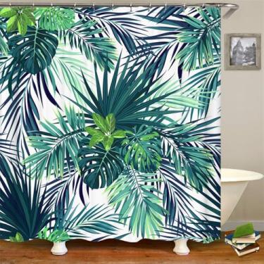 Imagem de Cortina de banho com padrão de folhas de árvore, tecido para chuveiro, flores, tela de banheira com ganchos para decoração de casa de banho, DM6710, L90 x A180 cm