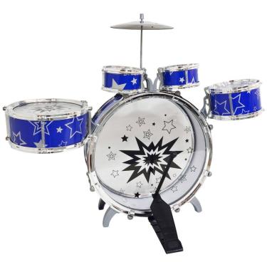 Imagem de Bateria Infantil Criança Profissional Completa Pedal Banco Banqueta Rock Star Azul Importway Bw039AZ