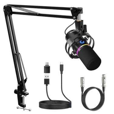 Imagem de socodox Kit de microfone dinâmico XLR/USB, microfone de PC para transmissão, podcasting, jogos, RGB, função de cancelamento de ruído e mudo, controle de volume, entrada de fone de ouvido